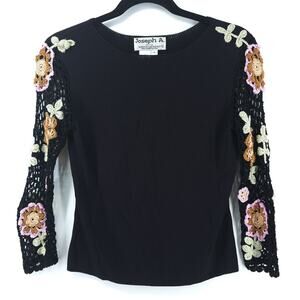 Joseph A. Vtg Cottagecore Whimsigoth Crochet Flower 3/4 Sleeve Boxy Fit Blouse P